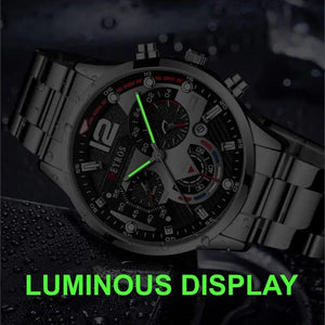 Planet Gates Silver Black Fashion Mens Watches Luxury Stainless Steel Quartz Wristwatch Calendar Luminous Clock Men Business Casual Watch Reloj Hombre