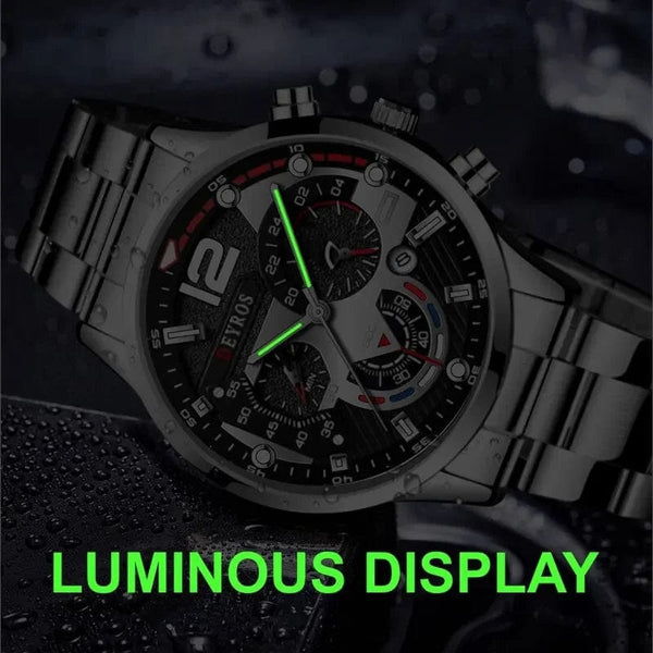 Planet Gates Silver Black Fashion Mens Watches Luxury Stainless Steel Quartz Wristwatch Calendar Luminous Clock Men Business Casual Watch Reloj Hombre
