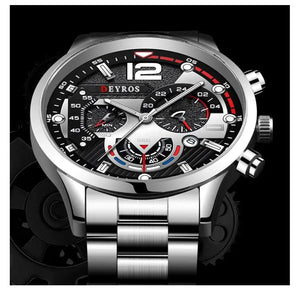 Planet Gates Silver Black Fashion Mens Watches Luxury Stainless Steel Quartz Wristwatch Calendar Luminous Clock Men Business Casual Watch Reloj Hombre