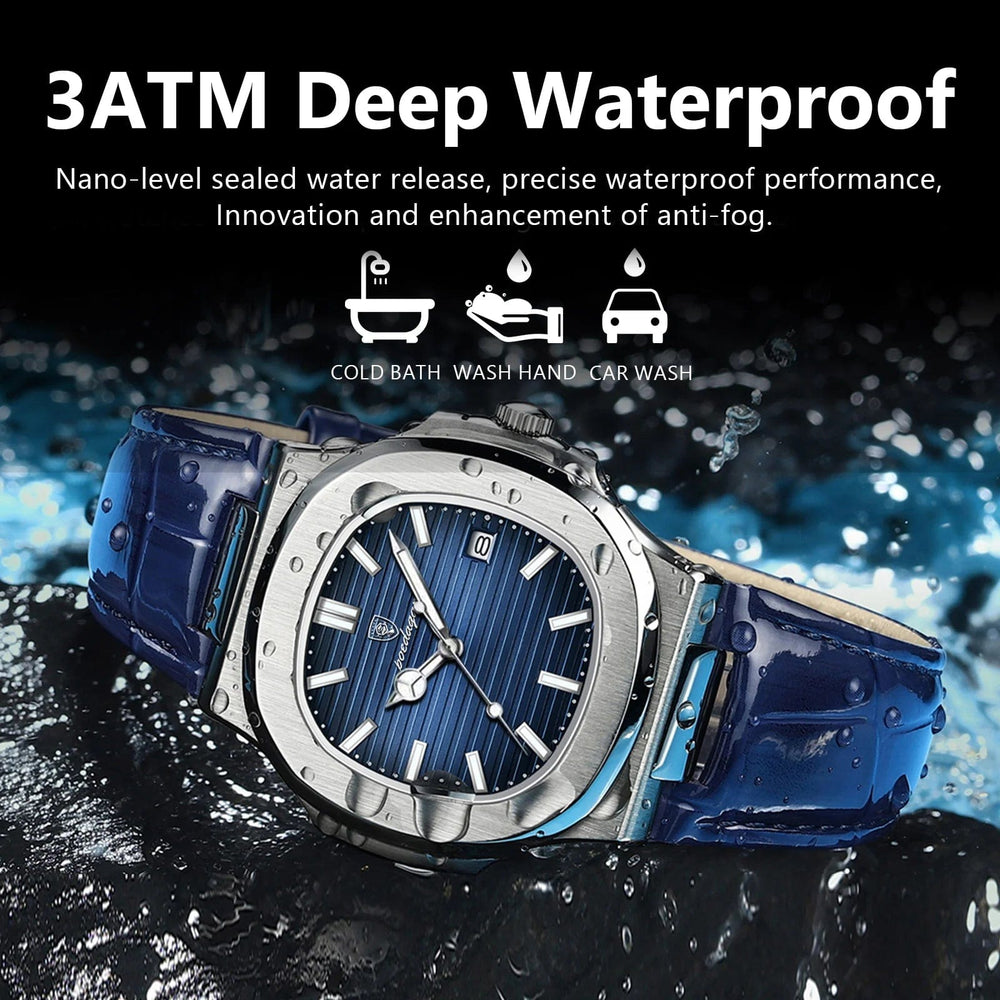 Planet Gates Silver Blue L POEDAGAR Luxury Man Wristwatch Waterproof Luminous Date Leather Men's Watches Sports Square Men Watch Casual Quartz Male Clocks