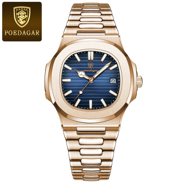 Planet Gates Silver Blue L POEDAGAR Luxury Man Wristwatch Waterproof Luminous Date Leather Men's Watches Sports Square Men Watch Casual Quartz Male Clocks