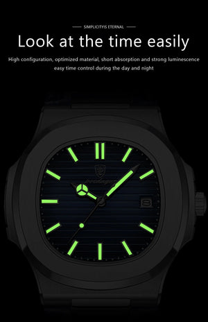Planet Gates Silver Blue L POEDAGAR Luxury Man Wristwatch Waterproof Luminous Date Leather Men's Watches Sports Square Men Watch Casual Quartz Male Clocks