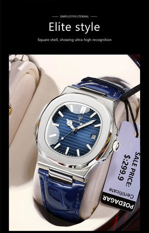Planet Gates Silver Blue L POEDAGAR Luxury Man Wristwatch Waterproof Luminous Date Leather Men's Watches Sports Square Men Watch Casual Quartz Male Clocks
