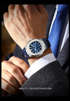 Planet Gates Silver Blue L POEDAGAR Luxury Man Wristwatch Waterproof Luminous Date Leather Men's Watches Sports Square Men Watch Casual Quartz Male Clocks