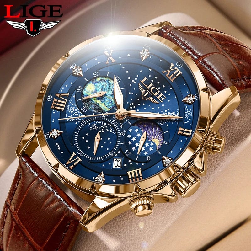 Planet Gates Silver blue LIGE Men Watches Casual Sport Watch Men Luxury Waterproof Date Watches Luminous Chronograph Wristwatch Male Quartz Leather Clock