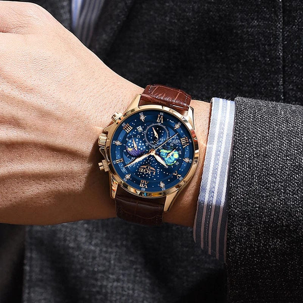 Planet Gates Silver blue LIGE Men Watches Casual Sport Watch Men Luxury Waterproof Date Watches Luminous Chronograph Wristwatch Male Quartz Leather Clock