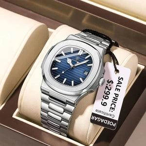 Planet Gates Silver Blue POEDAGAR Casual Business Clock Men Luxury Watch Automatic Watches Mens Waterproof Fashion Quartz Wristwatches Reloj Hombre 613