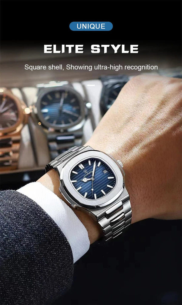 Planet Gates Silver Blue POEDAGAR Casual Business Clock Men Luxury Watch Automatic Watches Mens Waterproof Fashion Quartz Wristwatches Reloj Hombre 613