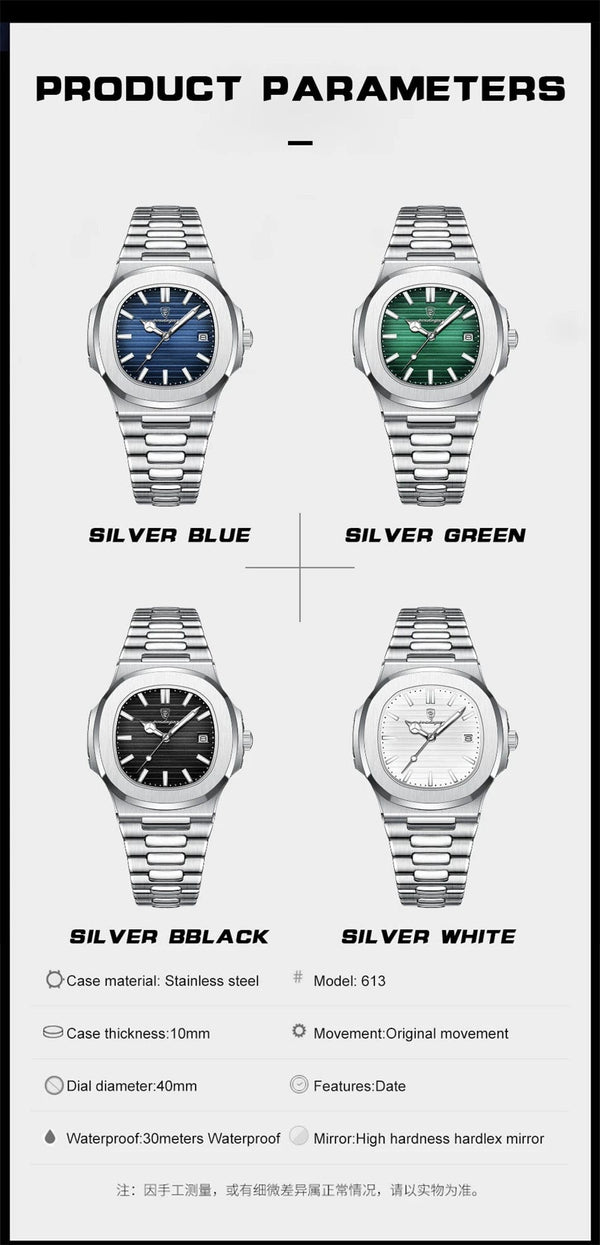 Planet Gates Silver Blue POEDAGAR Casual Business Clock Men Luxury Watch Automatic Watches Mens Waterproof Fashion Quartz Wristwatches Reloj Hombre 613