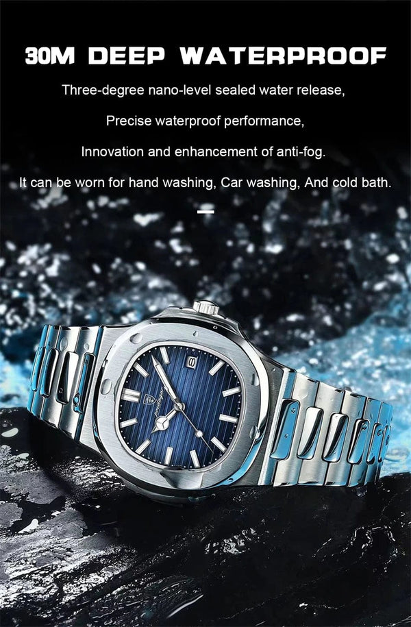 Planet Gates Silver Blue POEDAGAR Casual Business Clock Men Luxury Watch Automatic Watches Mens Waterproof Fashion Quartz Wristwatches Reloj Hombre 613