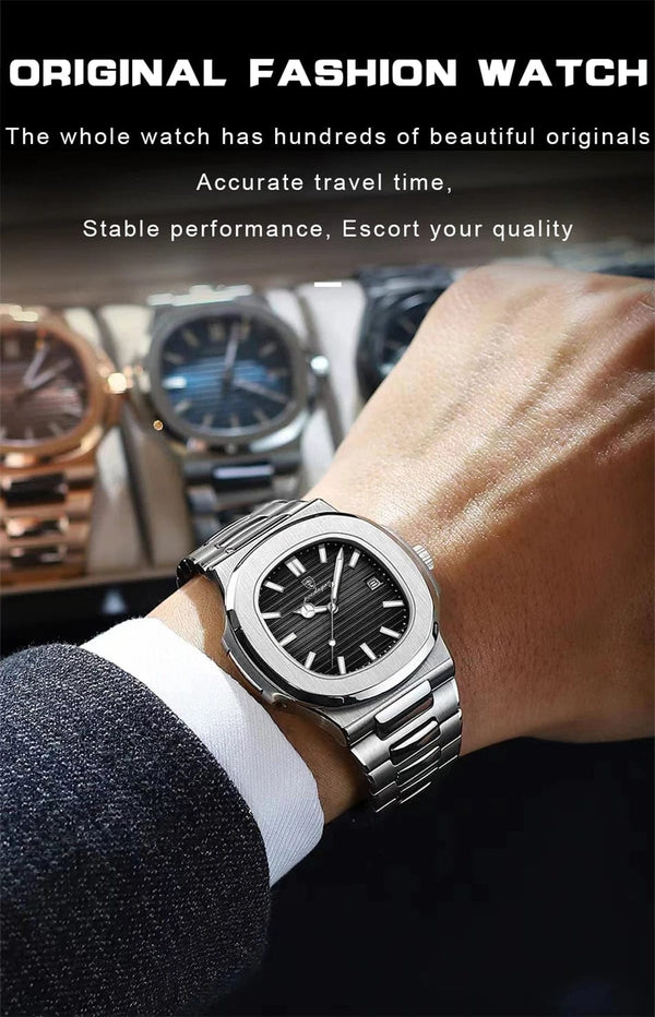 Planet Gates Silver Blue POEDAGAR Casual Business Clock Men Luxury Watch Automatic Watches Mens Waterproof Fashion Quartz Wristwatches Reloj Hombre 613