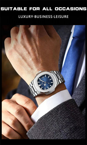 Planet Gates Silver Blue POEDAGAR Casual Business Clock Men Luxury Watch Automatic Watches Mens Waterproof Fashion Quartz Wristwatches Reloj Hombre 613