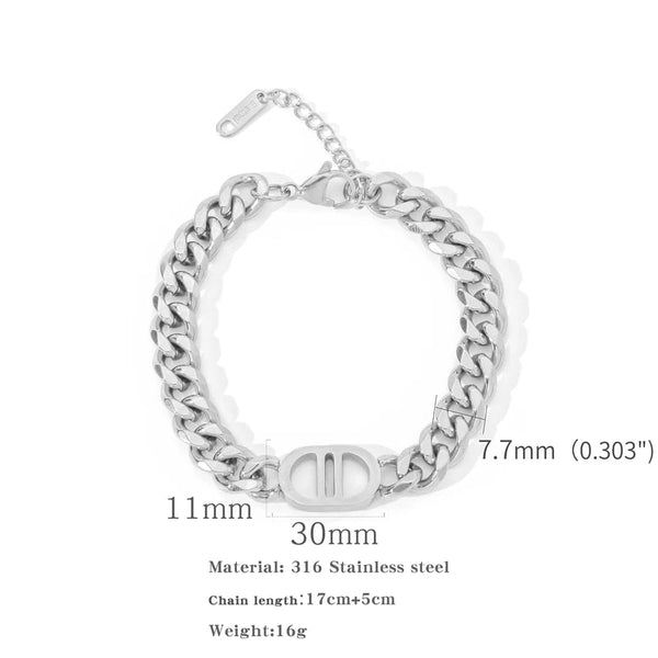 Planet Gates Silver Bracelet / 22cm SGMAN Stainless Steel Bracelet Dio for Women Jewelry Cuban Chain Bangles Fashion Women Set Gold Plated Trend Gifts Waterproof