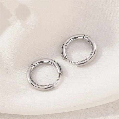 Planet Gates Silver / CHINA / inside diameter 8mm 5pcs/lot Stainless Steel Circle Hoop Earrings For Women Girls Black Gold Color Silver Color Round Geometry Earrings Jewelry