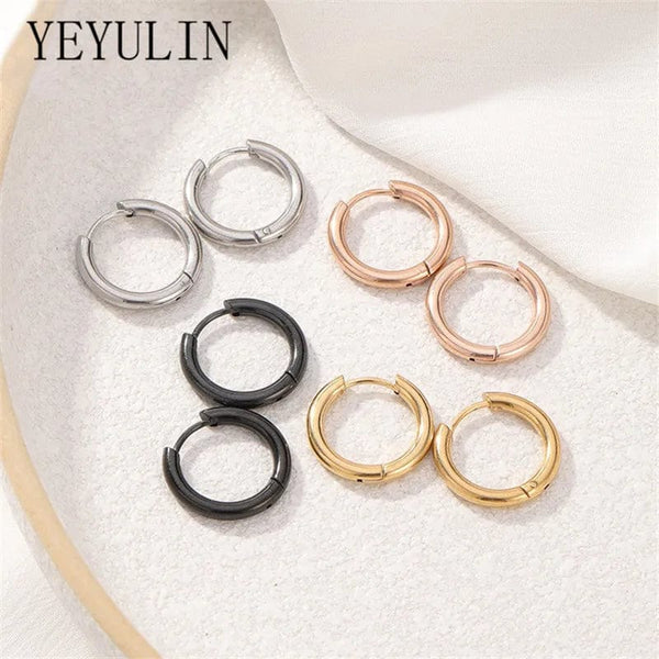 Planet Gates Silver / CHINA / inside diameter 8mm 5pcs/lot Stainless Steel Circle Hoop Earrings For Women Girls Black Gold Color Silver Color Round Geometry Earrings Jewelry