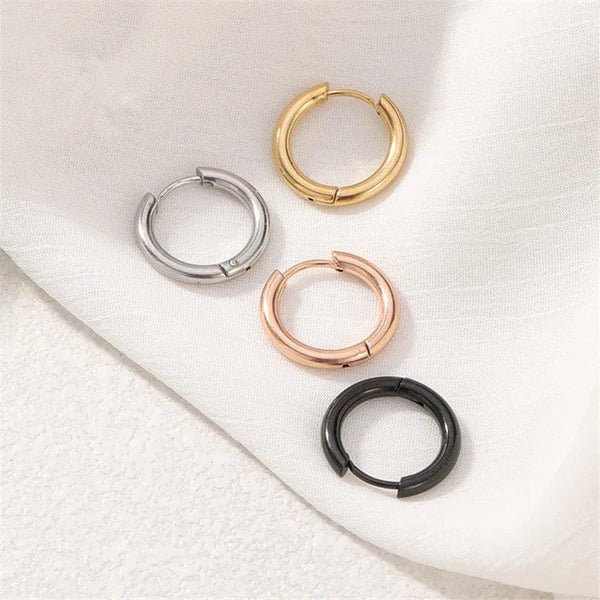 Planet Gates Silver / CHINA / inside diameter 8mm 5pcs/lot Stainless Steel Circle Hoop Earrings For Women Girls Black Gold Color Silver Color Round Geometry Earrings Jewelry