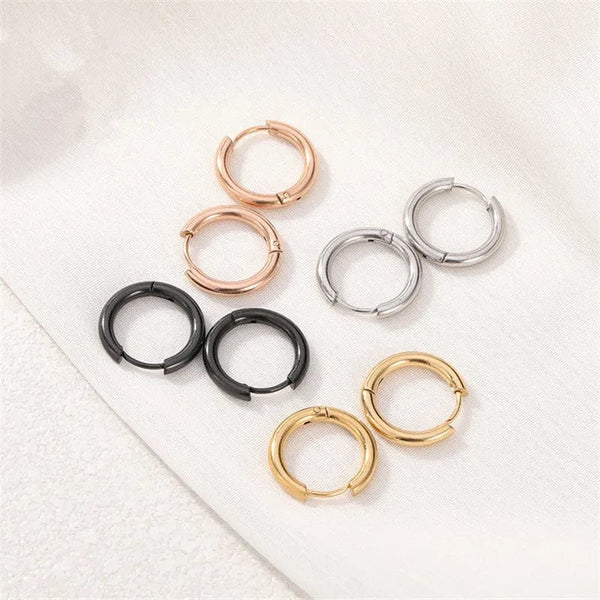 Planet Gates Silver / CHINA / inside diameter 8mm 5pcs/lot Stainless Steel Circle Hoop Earrings For Women Girls Black Gold Color Silver Color Round Geometry Earrings Jewelry