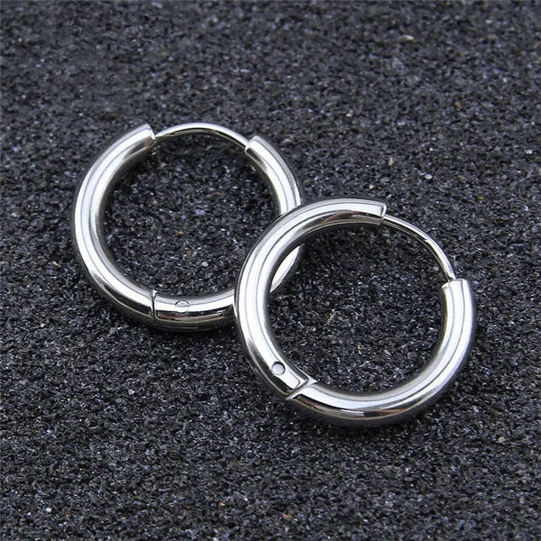 Planet Gates Silver / CHINA / inside diameter 8mm 5pcs/lot Stainless Steel Circle Hoop Earrings For Women Girls Black Gold Color Silver Color Round Geometry Earrings Jewelry