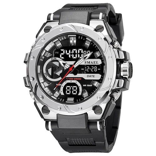 Planet Gates SILVER / China SMAEL Brand Sport Watches 50M Wateproof Dual Time Display Watches LED 8029 Stopwatches Alarm Multifunctional Men's Wristwatches