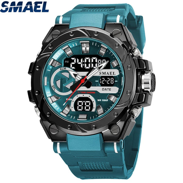 Planet Gates SILVER / China SMAEL Brand Sport Watches 50M Wateproof Dual Time Display Watches LED 8029 Stopwatches Alarm Multifunctional Men's Wristwatches