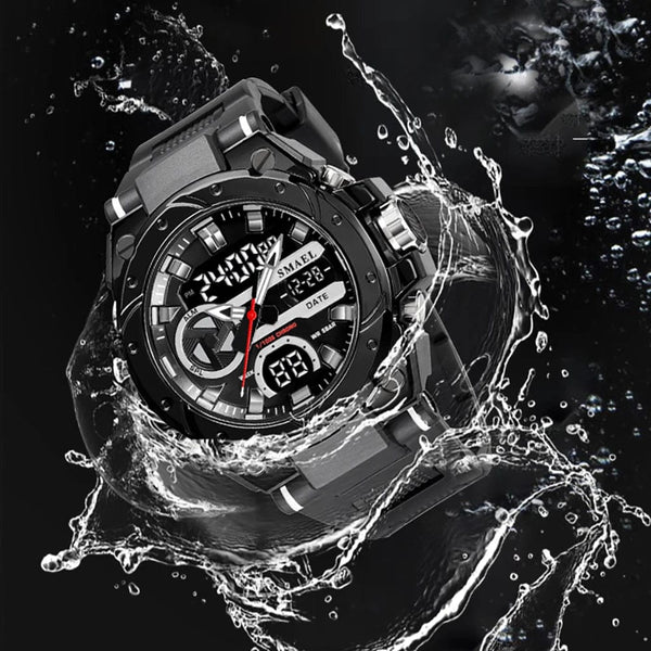 Planet Gates SILVER / China SMAEL Brand Sport Watches 50M Wateproof Dual Time Display Watches LED 8029 Stopwatches Alarm Multifunctional Men's Wristwatches
