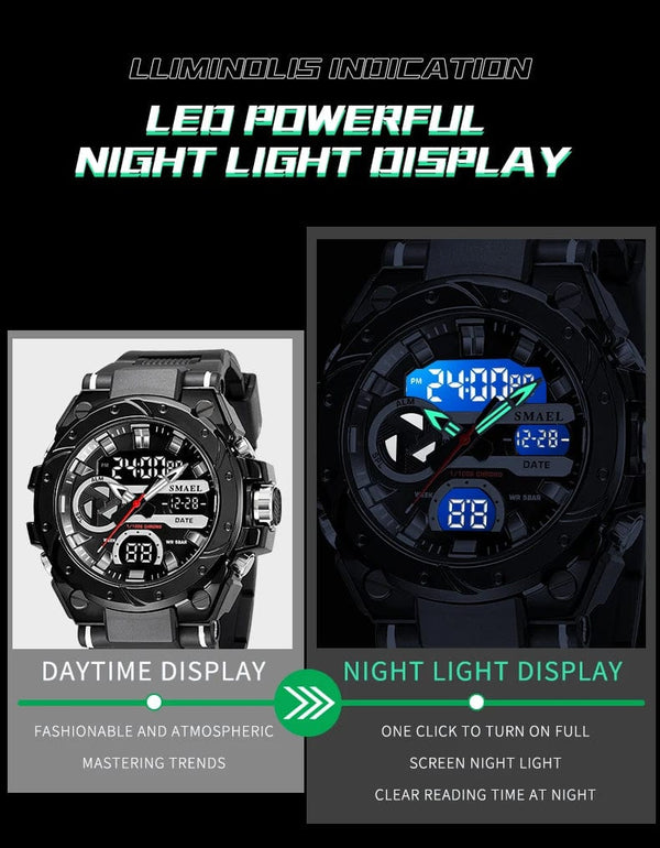 Planet Gates SILVER / China SMAEL Brand Sport Watches 50M Wateproof Dual Time Display Watches LED 8029 Stopwatches Alarm Multifunctional Men's Wristwatches