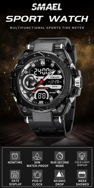 Planet Gates SILVER / China SMAEL Brand Sport Watches 50M Wateproof Dual Time Display Watches LED 8029 Stopwatches Alarm Multifunctional Men's Wristwatches