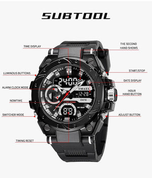 Planet Gates SILVER / China SMAEL Brand Sport Watches 50M Wateproof Dual Time Display Watches LED 8029 Stopwatches Alarm Multifunctional Men's Wristwatches