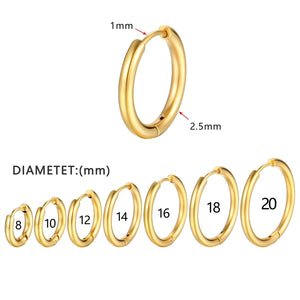 Planet Gates Silver Color 16mm / 2PC 2022 New Simple Stainless Steel Small Hoop Earrings for Women Men Cartilage Ear Piercing Jewelry Pendientes Hombre Mujer