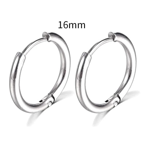 Planet Gates Silver Color 16mm / 2PC 2022 New Simple Stainless Steel Small Hoop Earrings for Women Men Cartilage Ear Piercing Jewelry Pendientes Hombre Mujer