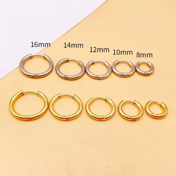 Planet Gates Silver Color 16mm / 2PC 2022 New Simple Stainless Steel Small Hoop Earrings for Women Men Cartilage Ear Piercing Jewelry Pendientes Hombre Mujer
