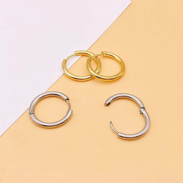 Planet Gates Silver Color 16mm / 2PC 2022 New Simple Stainless Steel Small Hoop Earrings for Women Men Cartilage Ear Piercing Jewelry Pendientes Hombre Mujer
