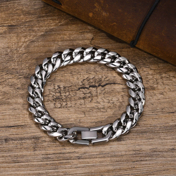 Planet Gates Silver Color / 18cm / 6mm Width 6-12MM Cuban Chain Mens Bracelet,Waterproof Stainless Steel Curb Link Chain Wristband,Punk Jewelry Gifts