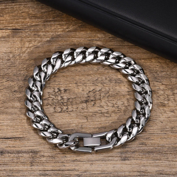 Planet Gates Silver Color / 18cm / 6mm Width 6-12MM Cuban Chain Mens Bracelet,Waterproof Stainless Steel Curb Link Chain Wristband,Punk Jewelry Gifts