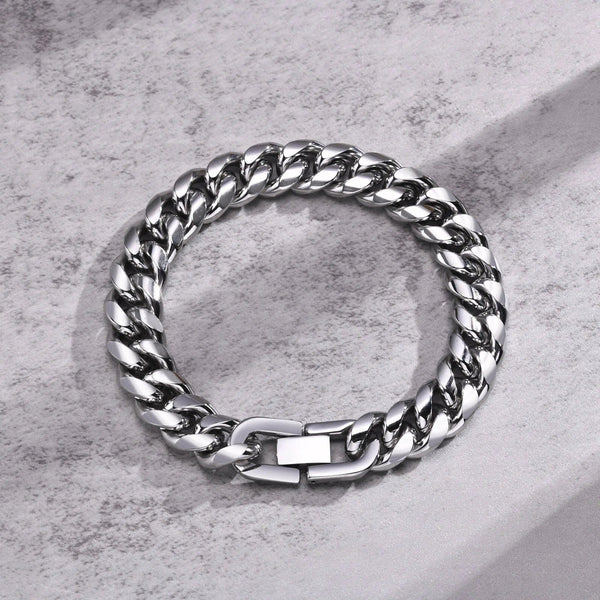 Planet Gates Silver Color / 18cm / 6mm Width 6-12MM Cuban Chain Mens Bracelet,Waterproof Stainless Steel Curb Link Chain Wristband,Punk Jewelry Gifts