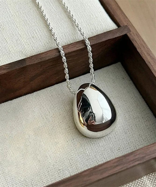 Planet Gates Silver Color Bilandi Fashion Jewelry Simple Delicate Design Smooth Metal Teardrop Pendant Necklace For Women Female Party Gift Dropshipping