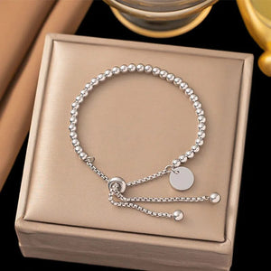 Planet Gates Silver Color Foxanry 316L Stainless Steel Beaded Pull Bracelets For Women Couples Fashion Simple Classic Non-fading Anniversary Jewelry Gifts