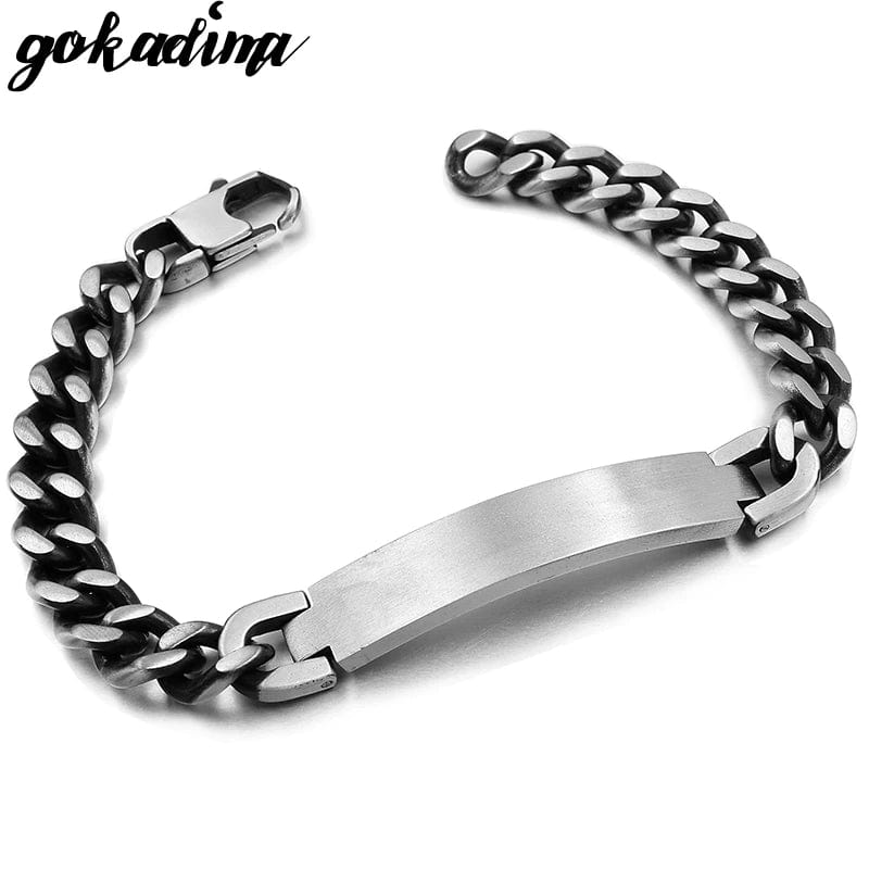 Planet Gates Silver color Gokadima Stainless Steel ID Bracelet For Men Jewelry masculina pulseira, Black / Rose Gold color Rock Punk Party Gift
