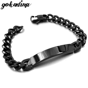 Planet Gates Silver color Gokadima Stainless Steel ID Bracelet For Men Jewelry masculina pulseira, Black / Rose Gold color Rock Punk Party Gift