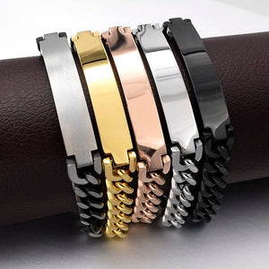 Planet Gates Silver color Gokadima Stainless Steel ID Bracelet For Men Jewelry masculina pulseira, Black / Rose Gold color Rock Punk Party Gift