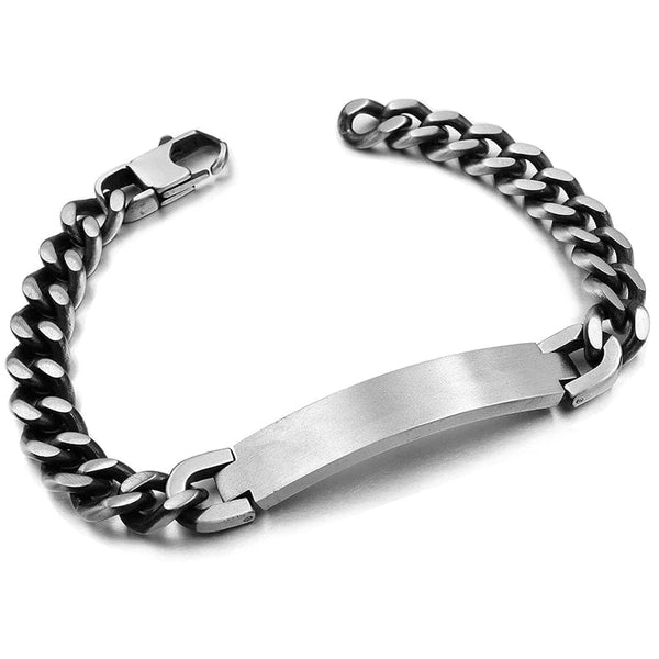 Planet Gates Silver color Gokadima Stainless Steel ID Bracelet For Men Jewelry masculina pulseira, Black / Rose Gold color Rock Punk Party Gift