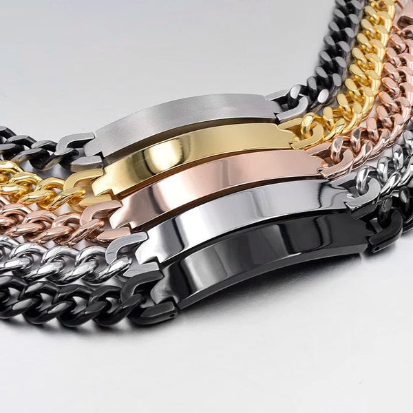 Planet Gates Silver color Gokadima Stainless Steel ID Bracelet For Men Jewelry masculina pulseira, Black / Rose Gold color Rock Punk Party Gift