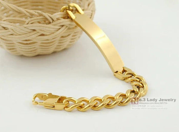 Planet Gates Silver color Gokadima Stainless Steel ID Bracelet For Men Jewelry masculina pulseira, Black / Rose Gold color Rock Punk Party Gift