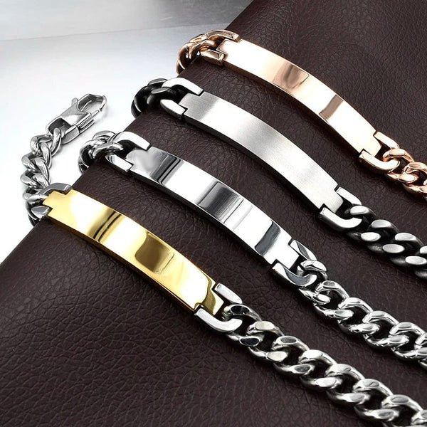 Planet Gates Silver color Gokadima Stainless Steel ID Bracelet For Men Jewelry masculina pulseira, Black / Rose Gold color Rock Punk Party Gift