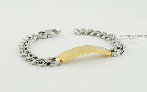 Planet Gates Silver color Gokadima Stainless Steel ID Bracelet For Men Jewelry masculina pulseira, Black / Rose Gold color Rock Punk Party Gift