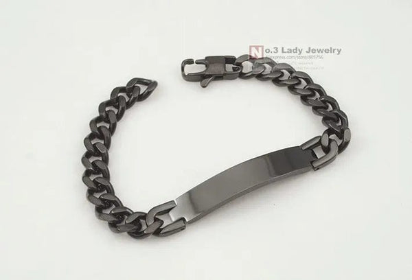 Planet Gates Silver color Gokadima Stainless Steel ID Bracelet For Men Jewelry masculina pulseira, Black / Rose Gold color Rock Punk Party Gift