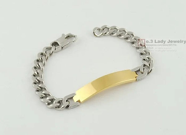 Planet Gates Silver color Gokadima Stainless Steel ID Bracelet For Men Jewelry masculina pulseira, Black / Rose Gold color Rock Punk Party Gift