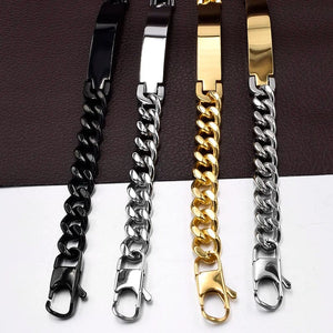 Planet Gates Silver color Gokadima Stainless Steel ID Bracelet For Men Jewelry masculina pulseira, Black / Rose Gold color Rock Punk Party Gift