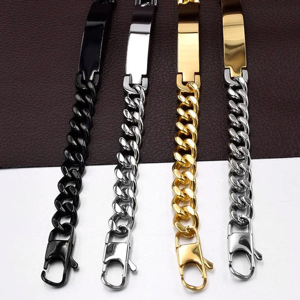 Planet Gates Silver color Gokadima Stainless Steel ID Bracelet For Men Jewelry masculina pulseira, Black / Rose Gold color Rock Punk Party Gift