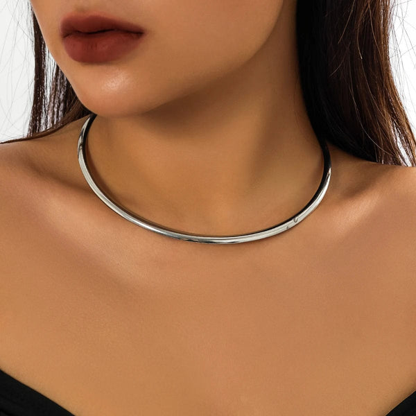 Planet Gates silver color IngeSight.Z Punk Smooth Metal Round Torques Choker Necklace for Women Simple Gold Color Collar Necklace Party Jewelry Gift